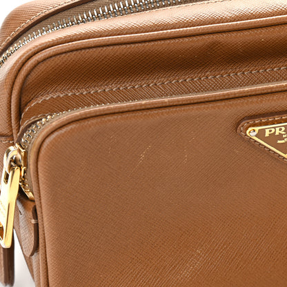 Prada Saffiano Lux Double Zip Crossbody Bag Caramel 10 of 13