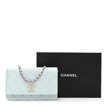 Chanel Lambskin Quilted Pearl CC Wallet on Chain WOC Light Blue 11 of 11