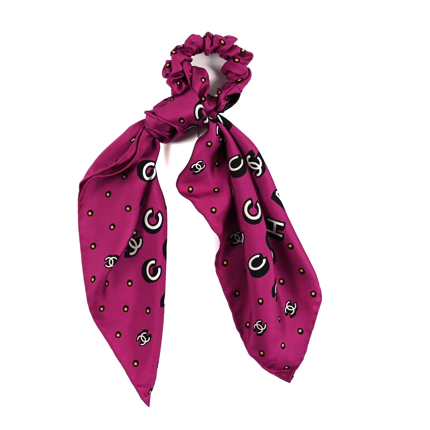 Chanel Silk Twill CC Coco Scarf Hair Tie Fuchsia Black White 2 of 3