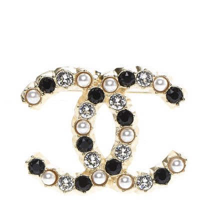 Chanel Pearl Crystal CC Brooch Black Gold 1 of 4