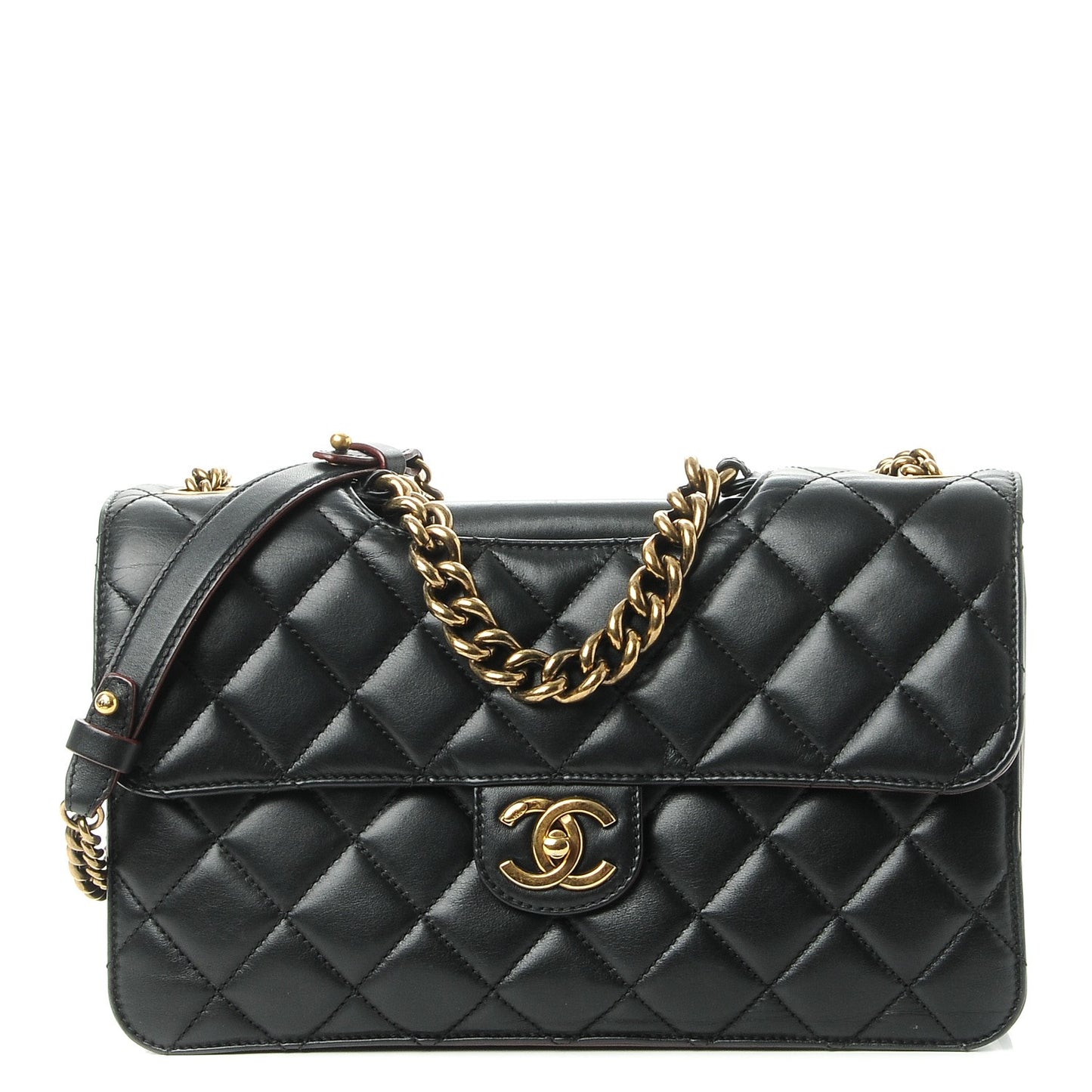 Calfskin Quilted Large Perfect Edge Flap Black