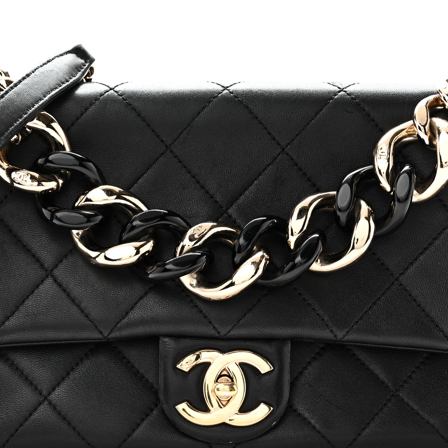 Chanel Lambskin Quilted Resin Bi-Color Chain Flap Bag Black 8 of 10
