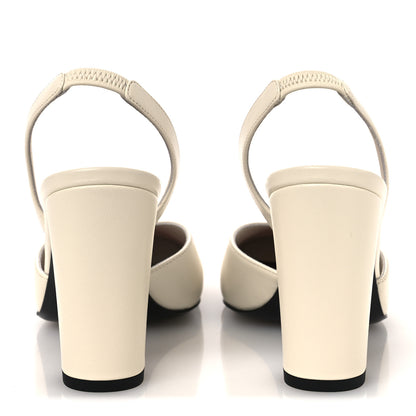 Chanel Lambskin Metallic Crackled Calfskin Square Cap Toe CC Slingback Pumps 38.5 Ivory Gold 6 of 11