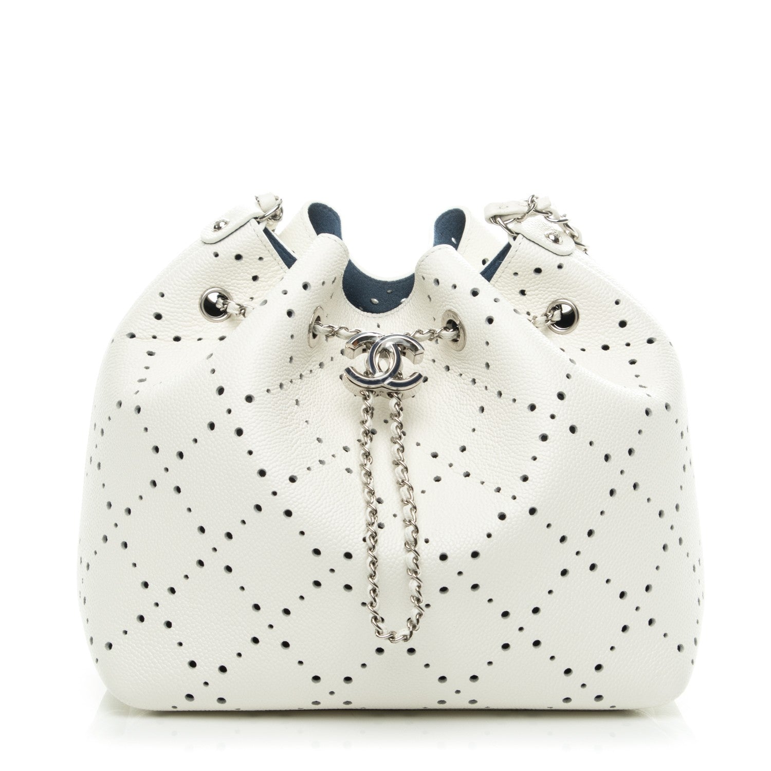 Chanel Caviar Perforated Drawstring CC Bag White 1 of 7