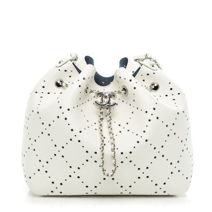 Chanel Caviar Perforated Drawstring CC Bag White 1 of 7