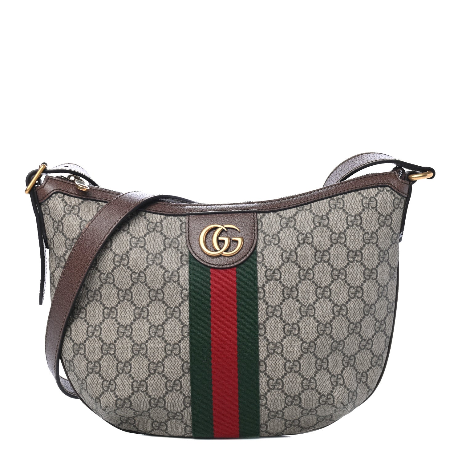 Gucci GG Supreme Monogram Web Small Ophidia Half Moon Hobo Brown 1 of 4
