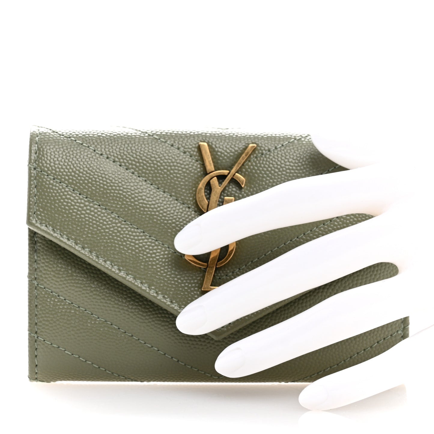 Grain De Poudre Matelasse Chevron Small Monogram Envelope Wallet Light Sage