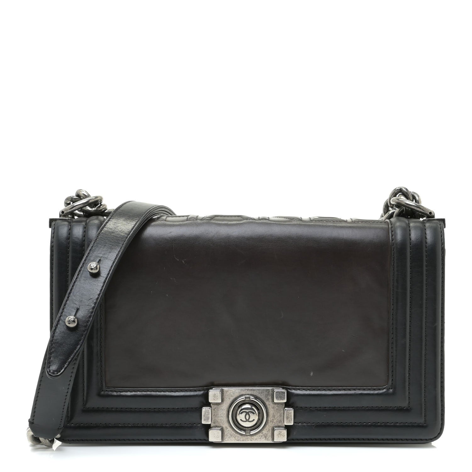 Chanel Glazed Calfskin Medium Boy Flap Black Brown 1 of 14