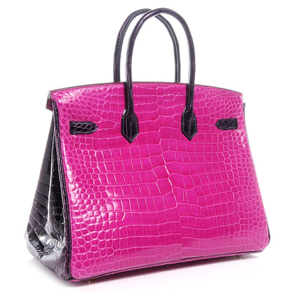 Hermes Shiny Porosus Crocodile Bi-Color Horseshoe Birkin 35 Rose Scheherazade/Amethyst 3 of 10