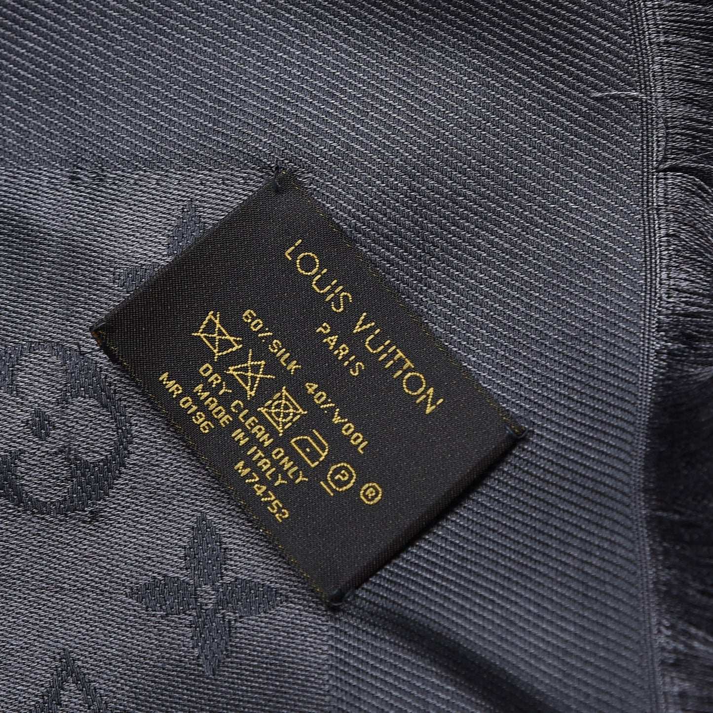 Wool Silk Monogram Shawl Anthracite