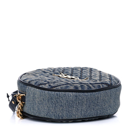 Saint Laurent Denim Quilted Monogram Round Crossbody Bag Rodeo Blue 4 of 10