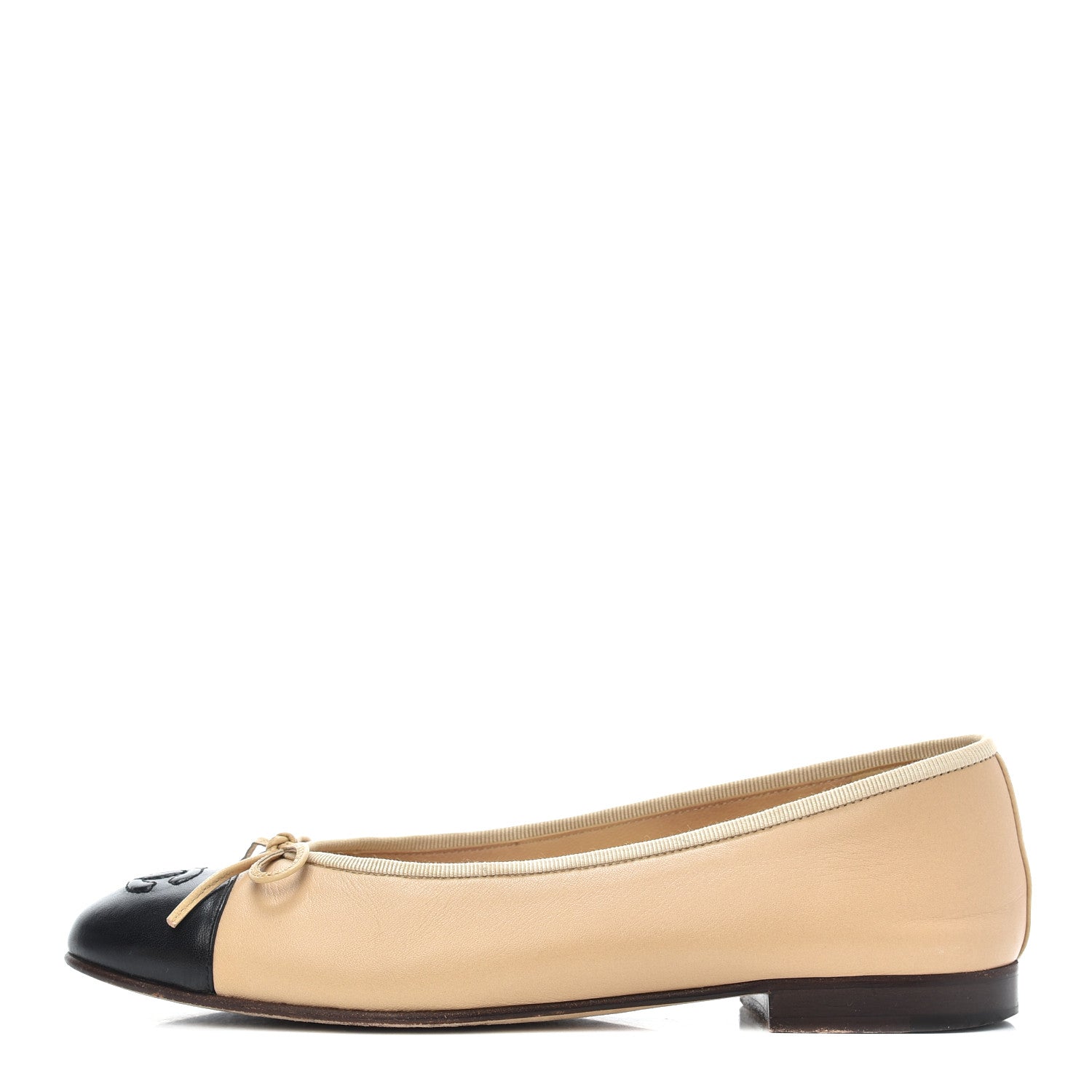 Chanel Lambskin Cap Toe CC Ballerina Flats 36.5 Beige Black 1 of 21