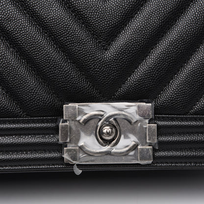 Chanel Caviar Chevron Quilted Medium Boy Flap Black 7 of 11