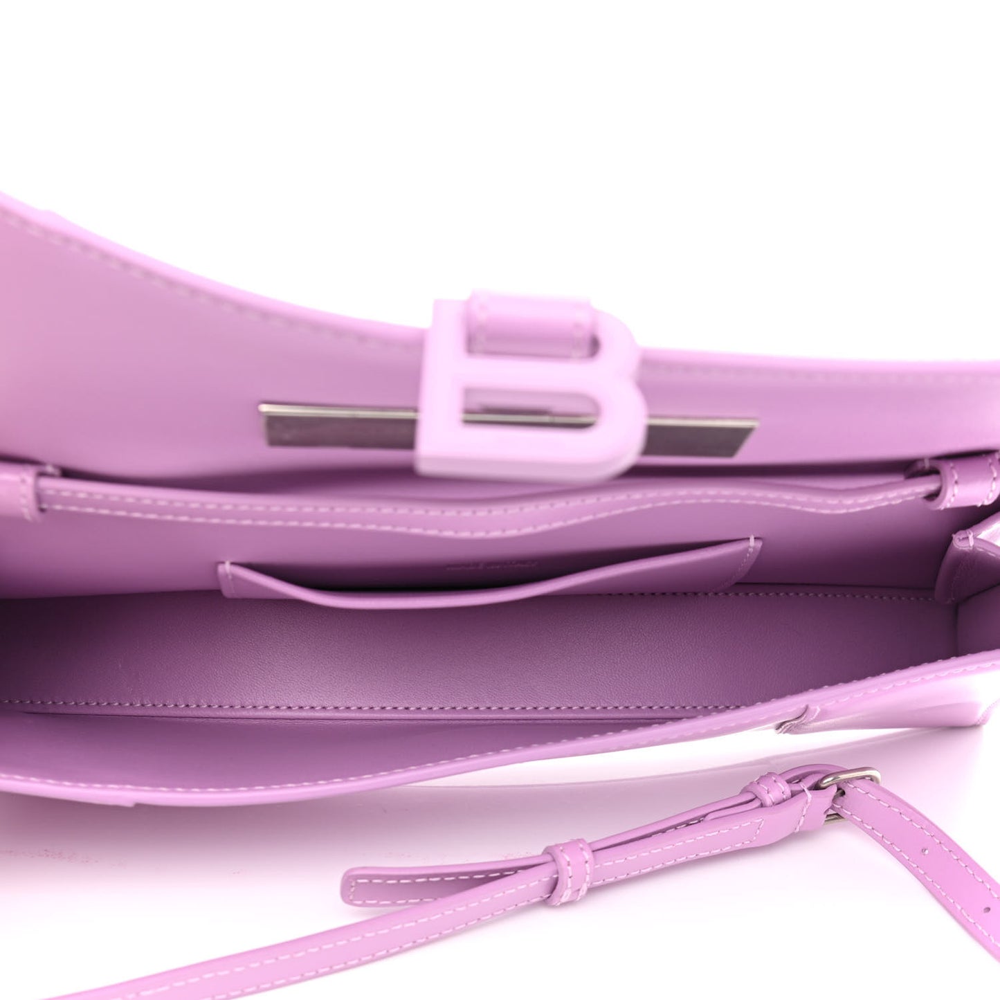 Shiny Box Calfskin Tonal B Hourglass Stretch Sling Shoulder Bag Lilac