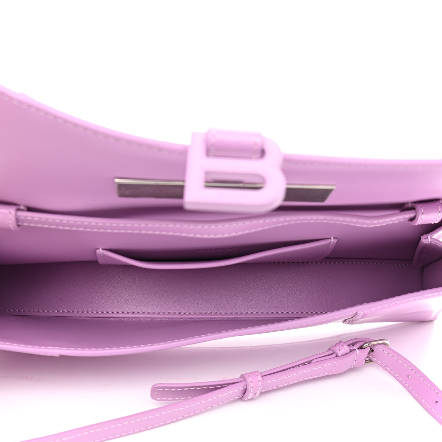Balenciaga Shiny Box Calfskin Tonal B Hourglass Stretch Sling Shoulder Bag Lilac 5 of 11