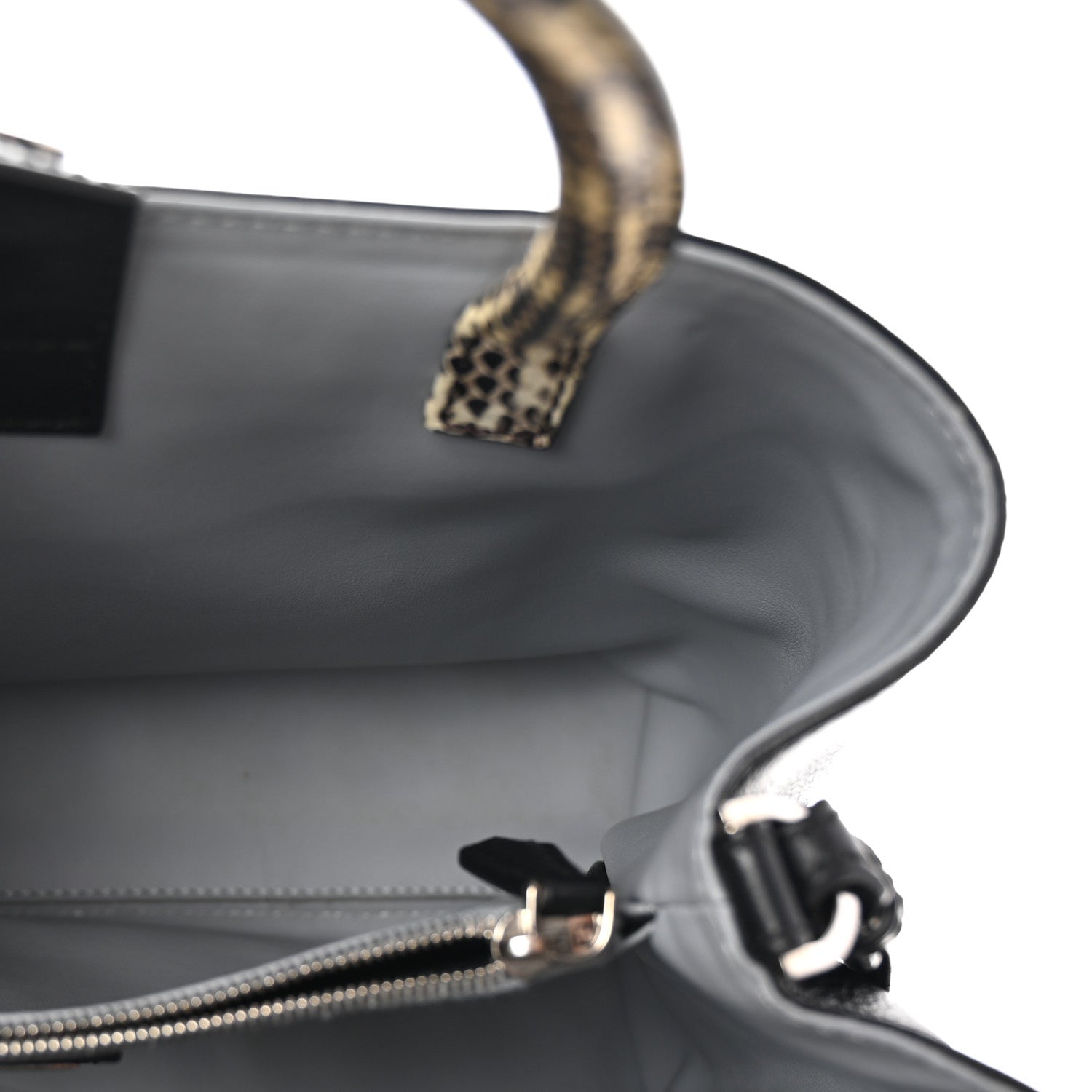 Fendi Vitello Dolce Elaphe Petite 2Jours Tote Black Polvere 5 of 9
