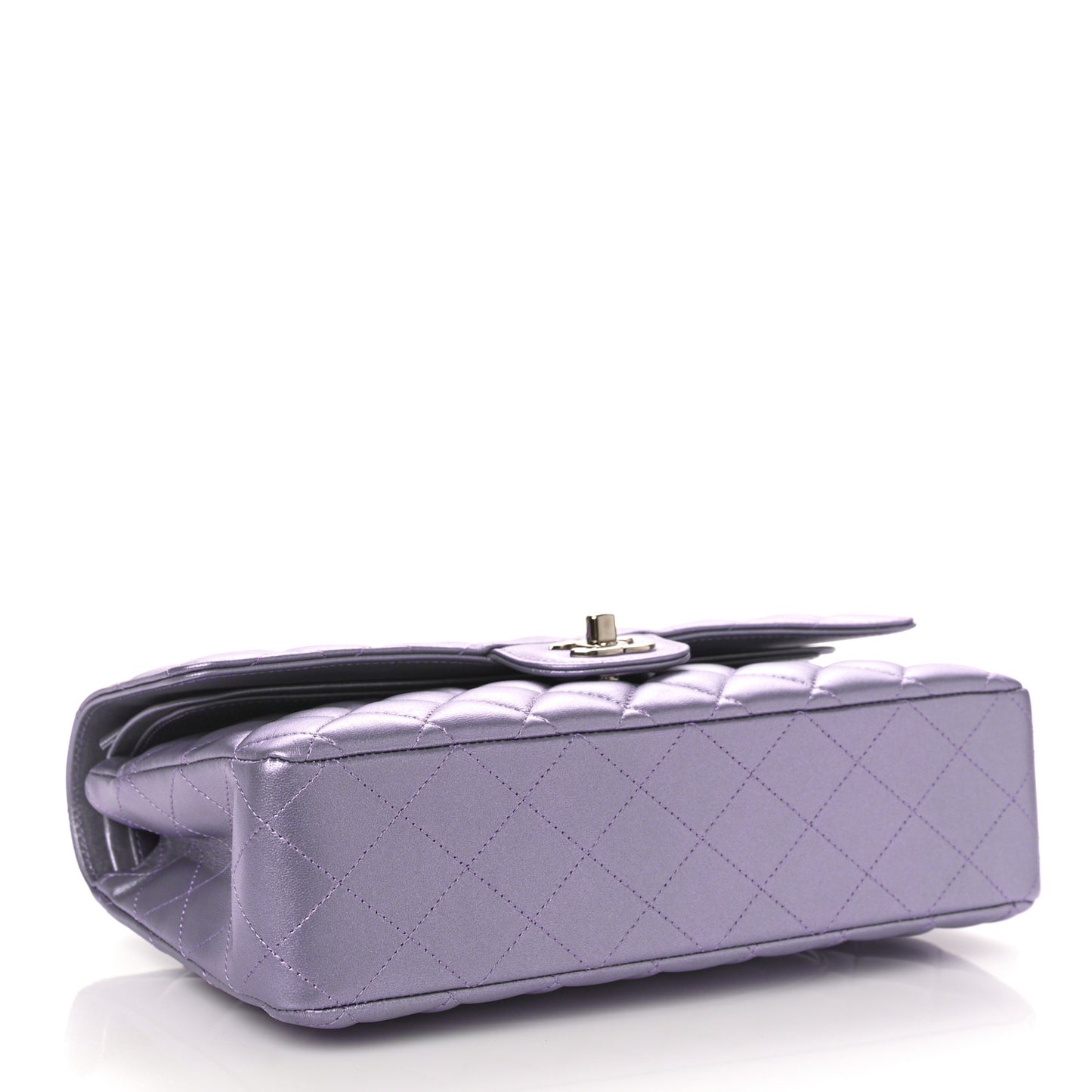 Metallic Lambskin Quilted Medium Double Flap Purple