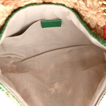 Gucci Raffia Azalea Calfskin Crochet Flower Small GG Marmont Shoulder Bag Natural Ecru Green Red New Shamarock 5 of 10