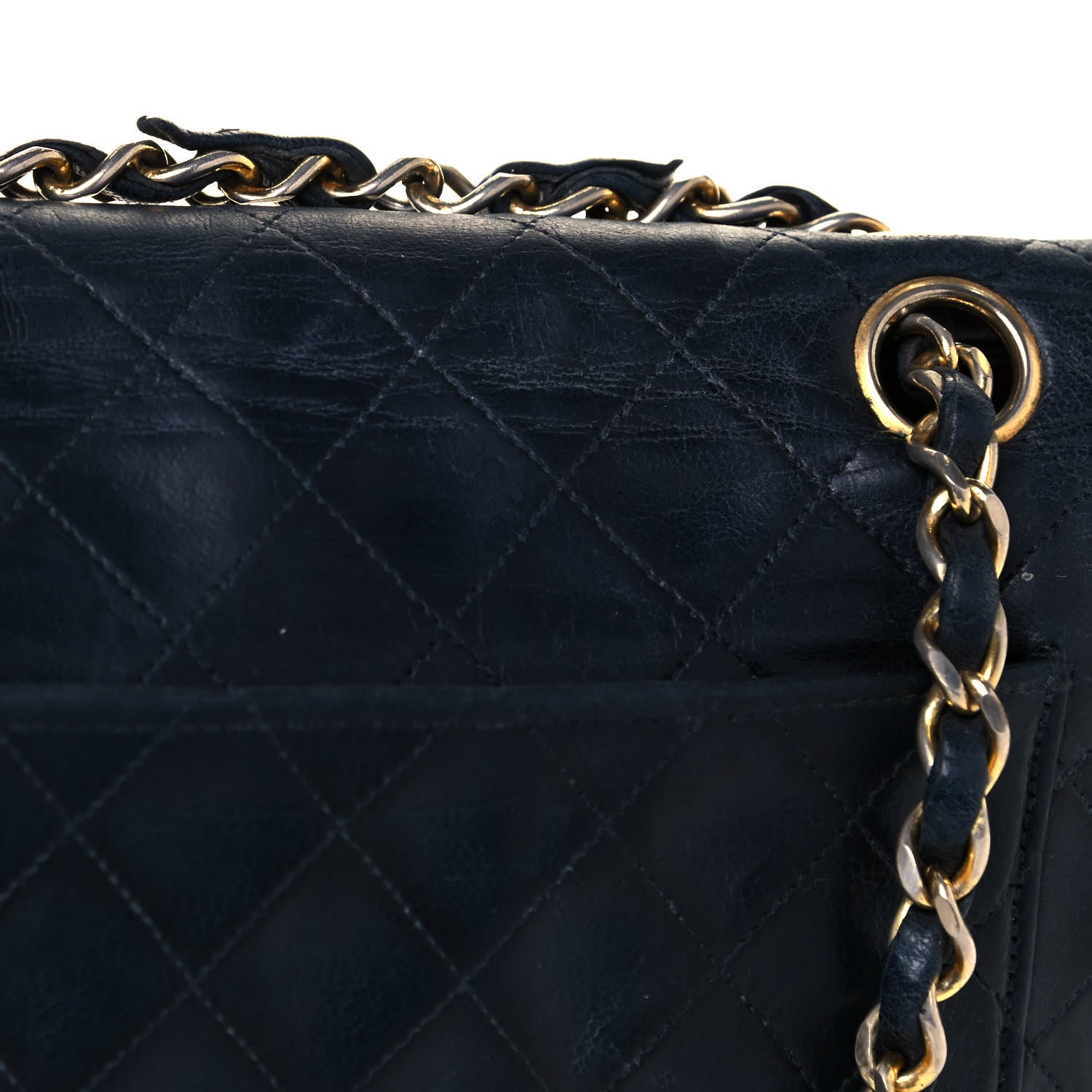 Chanel Lambskin Quilted Medium Single Flap Navy Blue 14 of 15