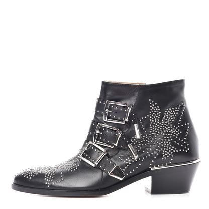 Chloe Nappa Sheepskin Studded Susanna Ankle Boots 36.5 Black Silver 1 of 8