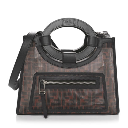 Fendi Mesh Vitello Century Cuoio FF 1974 Small Runaway Shopper Tote Marrone Black Ebano 1 of 8