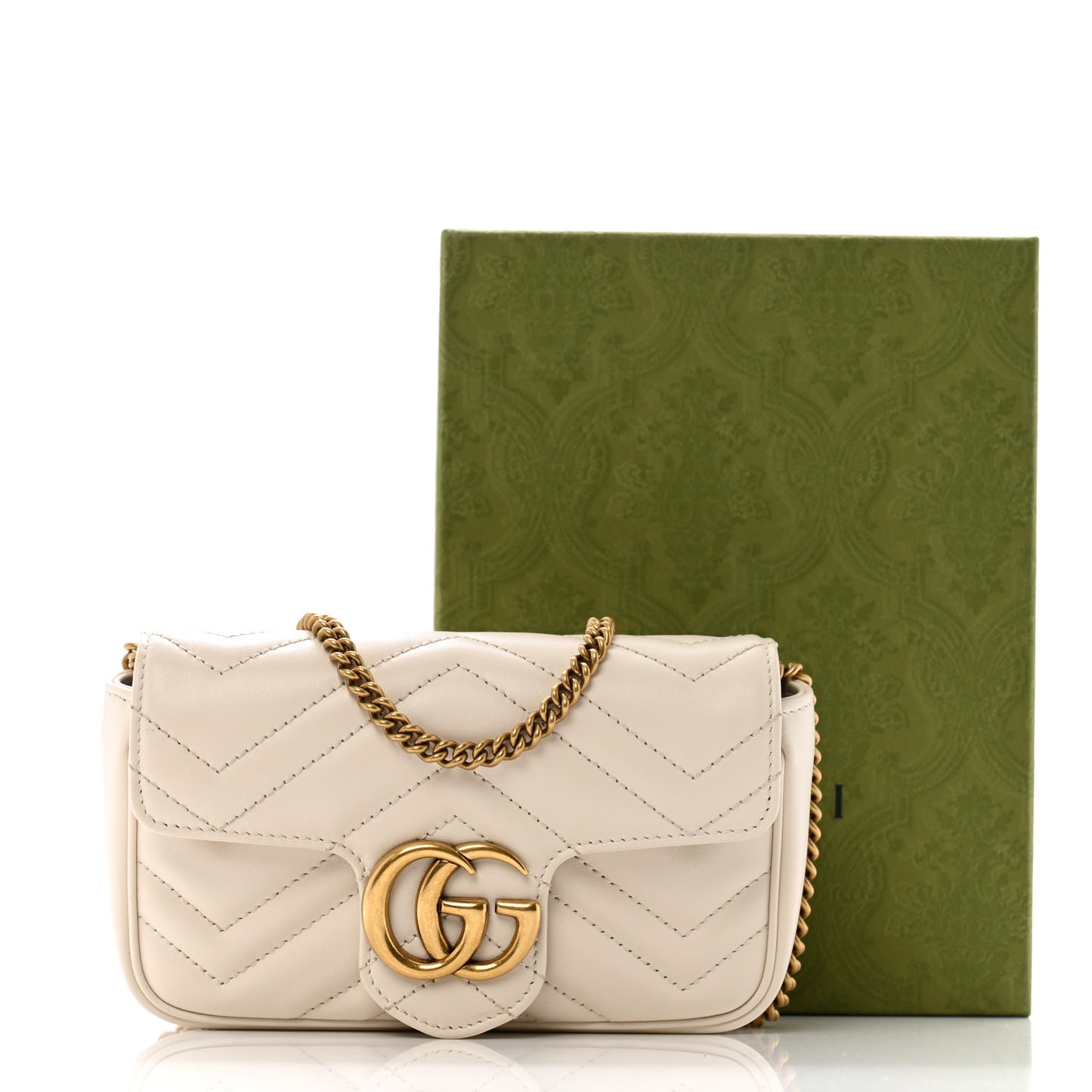Calfskin Matelasse Super Mini GG Marmont Shoulder Bag White