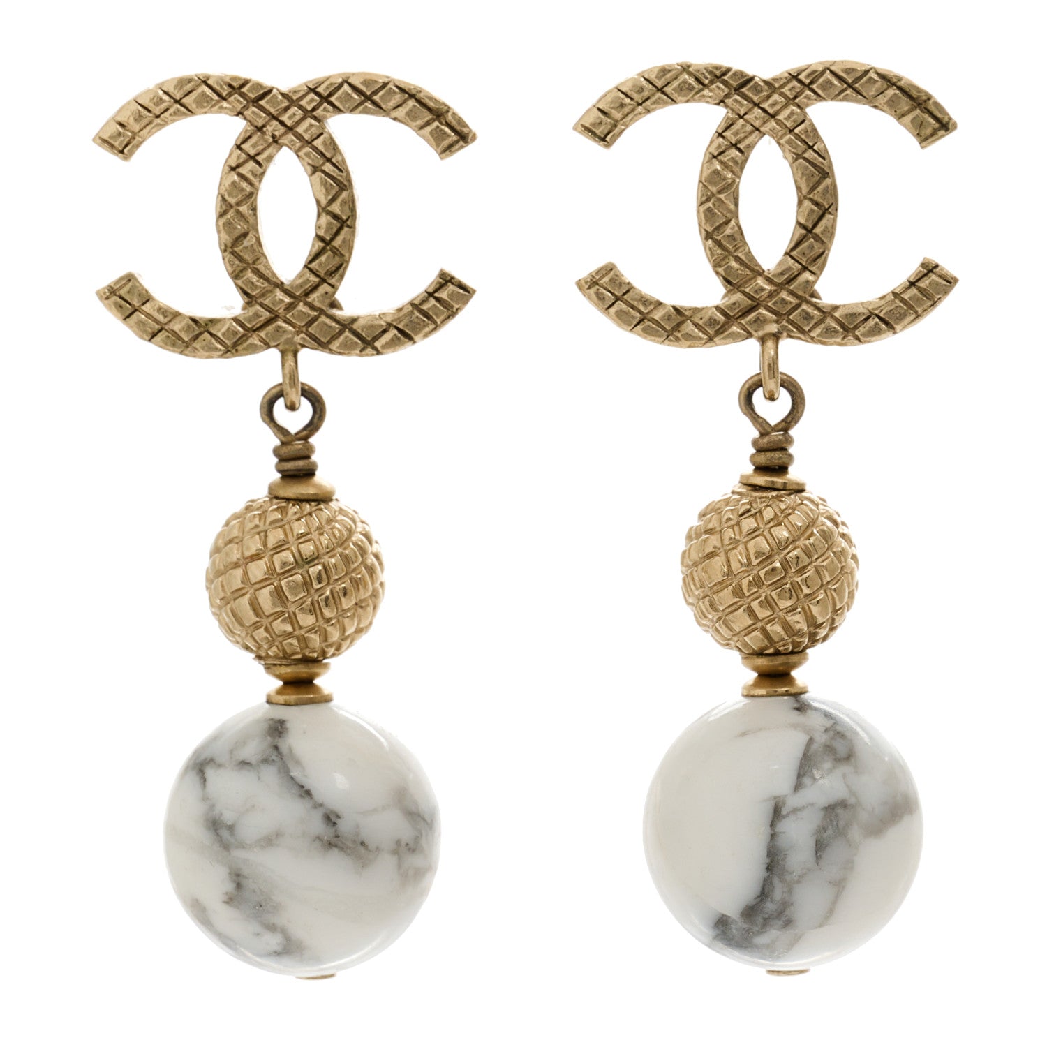 Chanel Metal Pearl Quilted CC Drop Earrings Gold White 1 of 4