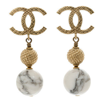 Chanel Metal Pearl Quilted CC Drop Earrings Gold White 1 of 4