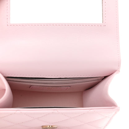 Chanel Lambskin Quilted Top Handle Clutch With Chain Light Pink 5 of 9