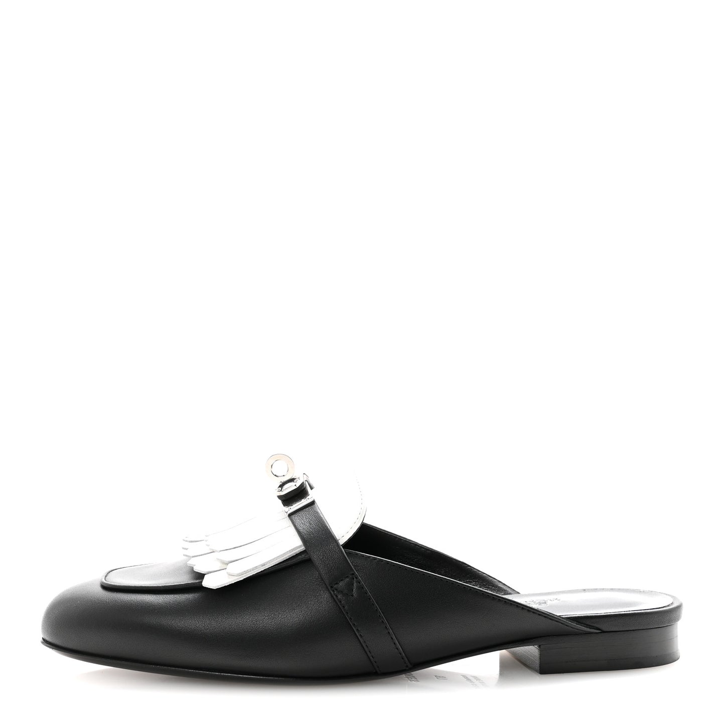 Calfskin Fringe Oz Mules 37 Black White
