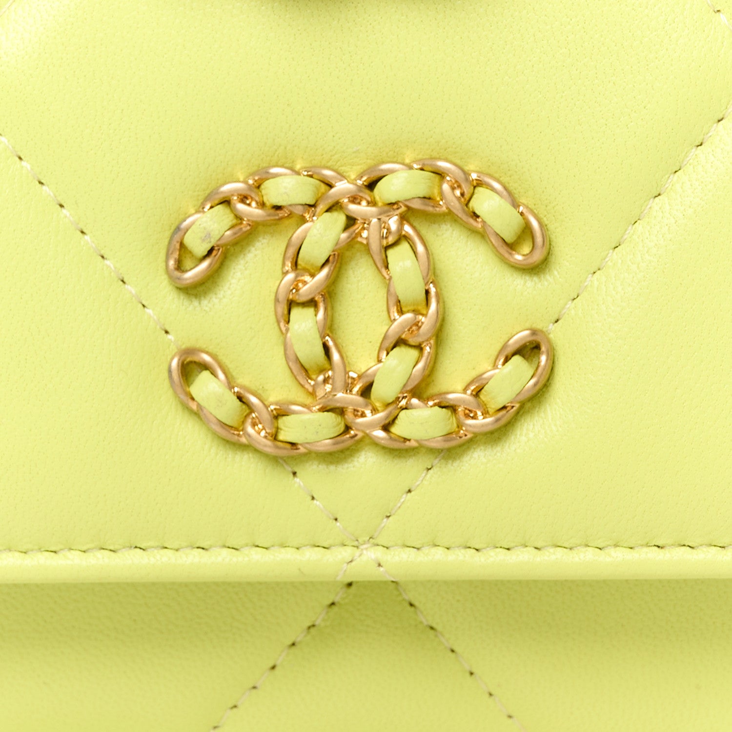 Chanel Shiny Lambskin Quilted Chanel 19 Wallet On Chain WOC Neon Yellow 9 of 11
