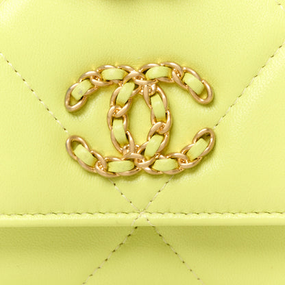 Chanel Shiny Lambskin Quilted Chanel 19 Wallet On Chain WOC Neon Yellow 9 of 11
