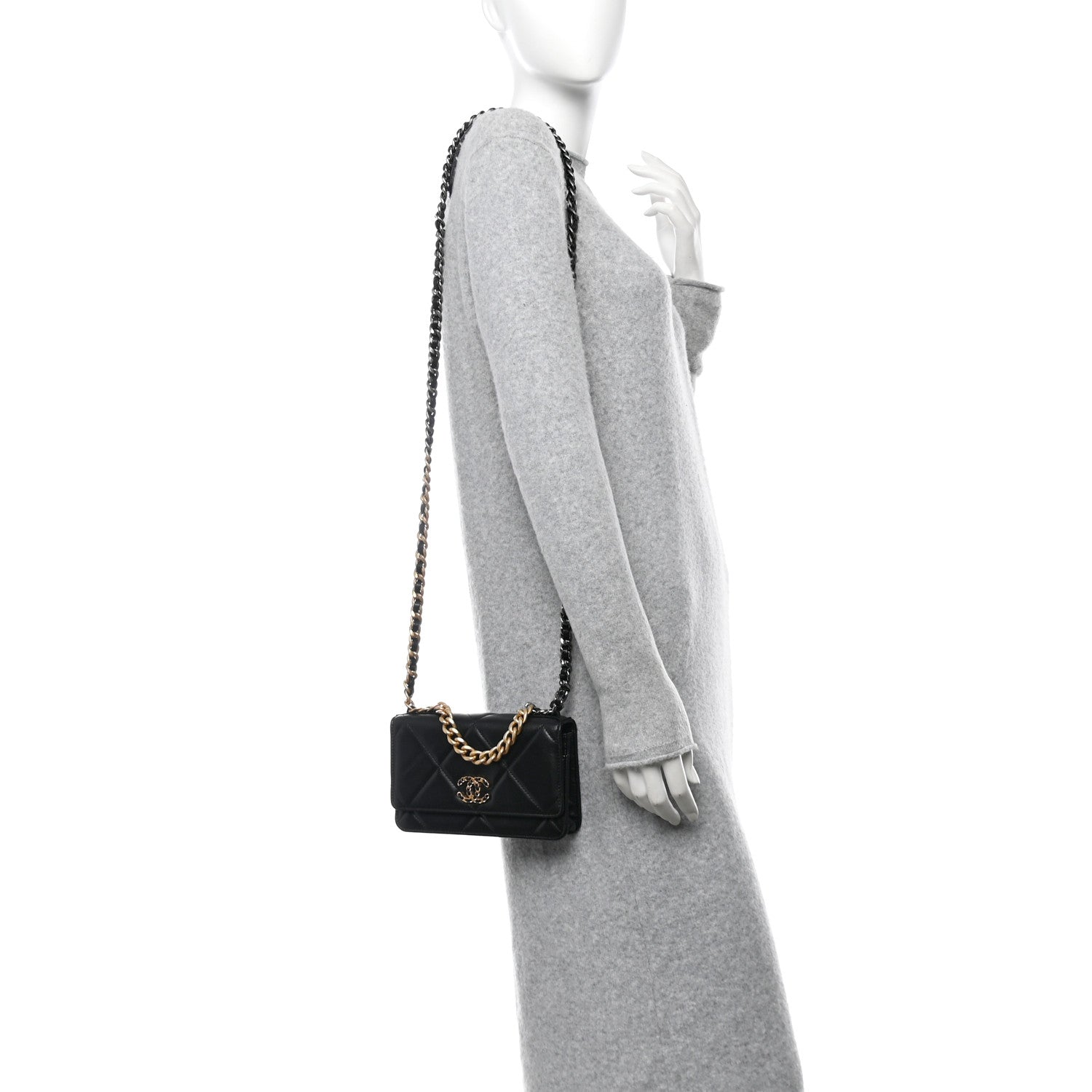Chanel Lambskin Quilted Chanel 19 Wallet On Chain WOC Black 2 of 13