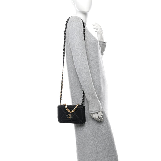 Lambskin Quilted Chanel 19 Wallet On Chain WOC Black