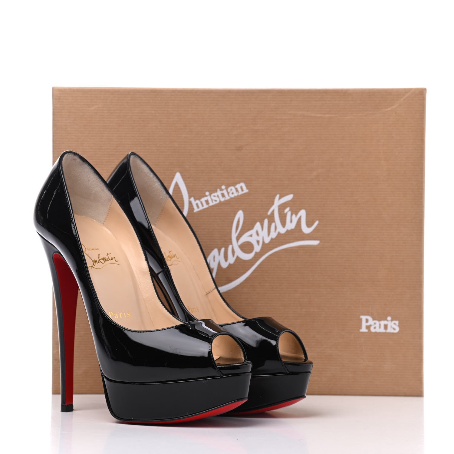 Christian Louboutin Patent Lady Peep 150 Pumps 37.5 Black 10 of 10