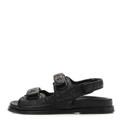 Chanel Grained Calfskin Velcro Dad Sandals 36.5 Black 1 of 11