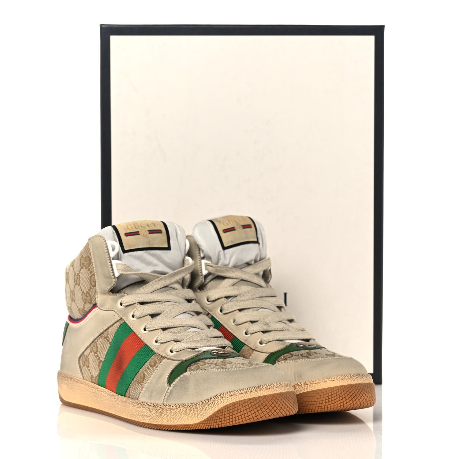 Gucci GG Monogram Nubuck Web Mens Screener High Top Sneakers 8 New Sand Dusty Milk Vintage Green 8 of 8