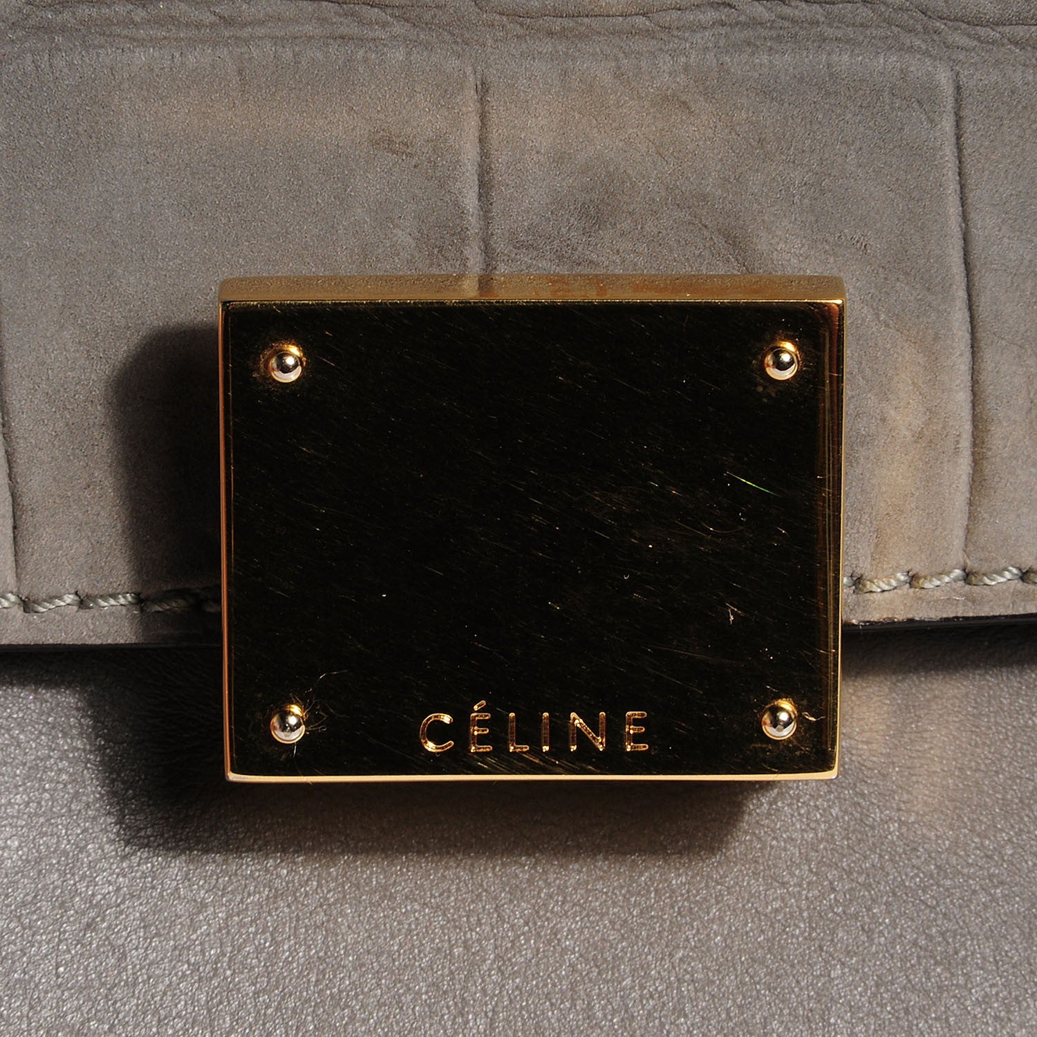 Celine Nubuck Crocodile Embossed Medium Trapeze Grey 6 of 10