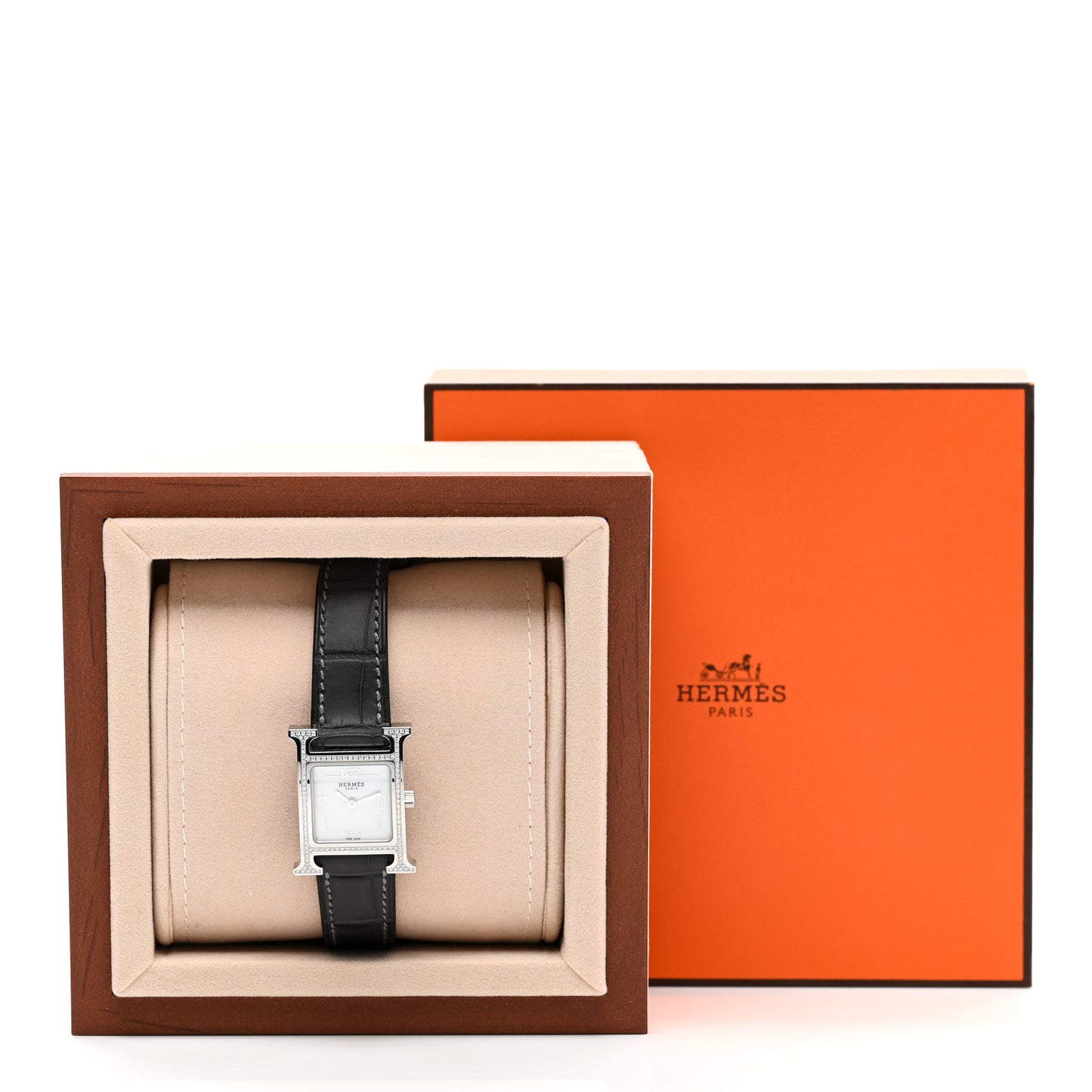 Stainless Steel Alligator Diamond Bezel Mother of Pearl 21mm Heure H Hour Quartz Watch Graphite
