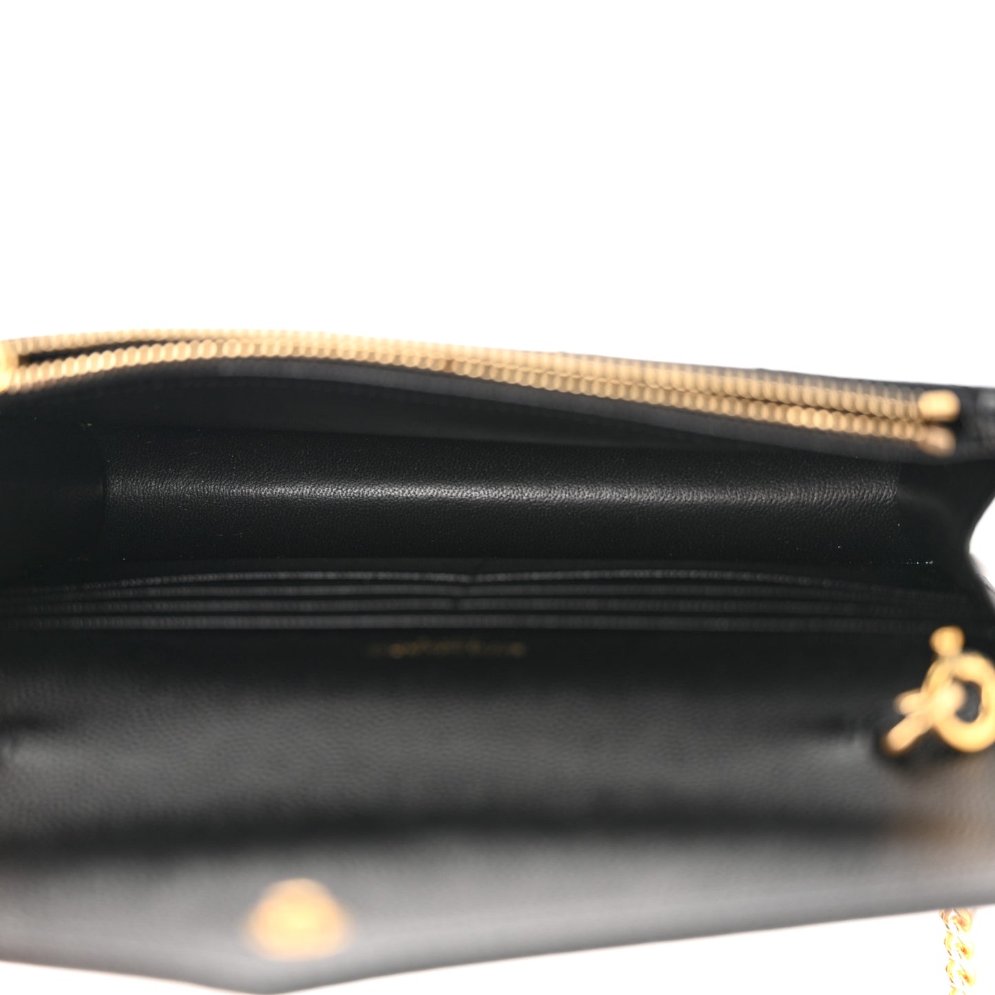 Grain De Poudre Matelasse Chevron Monogram Envelope Chain Wallet Black