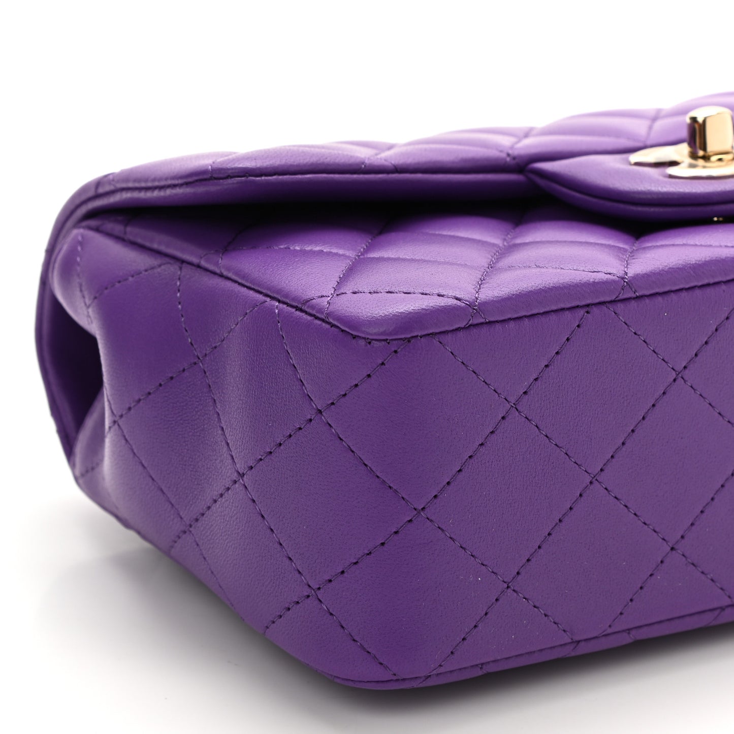 Lambskin Quilted Mini Top Handle Rectangular Flap Purple