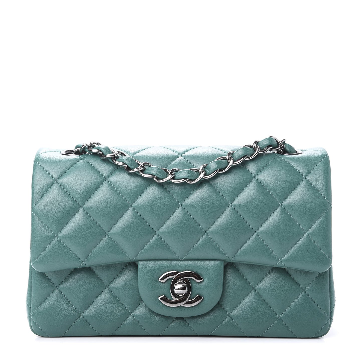 Lambskin Quilted Mini Rectangular Flap Green