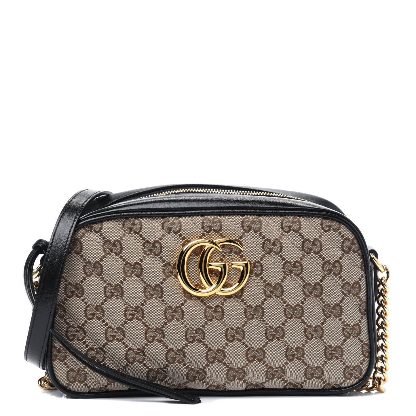 Monogram Matelasse Diagonal Small GG Marmont Chain Shoulder Bag Beige Black