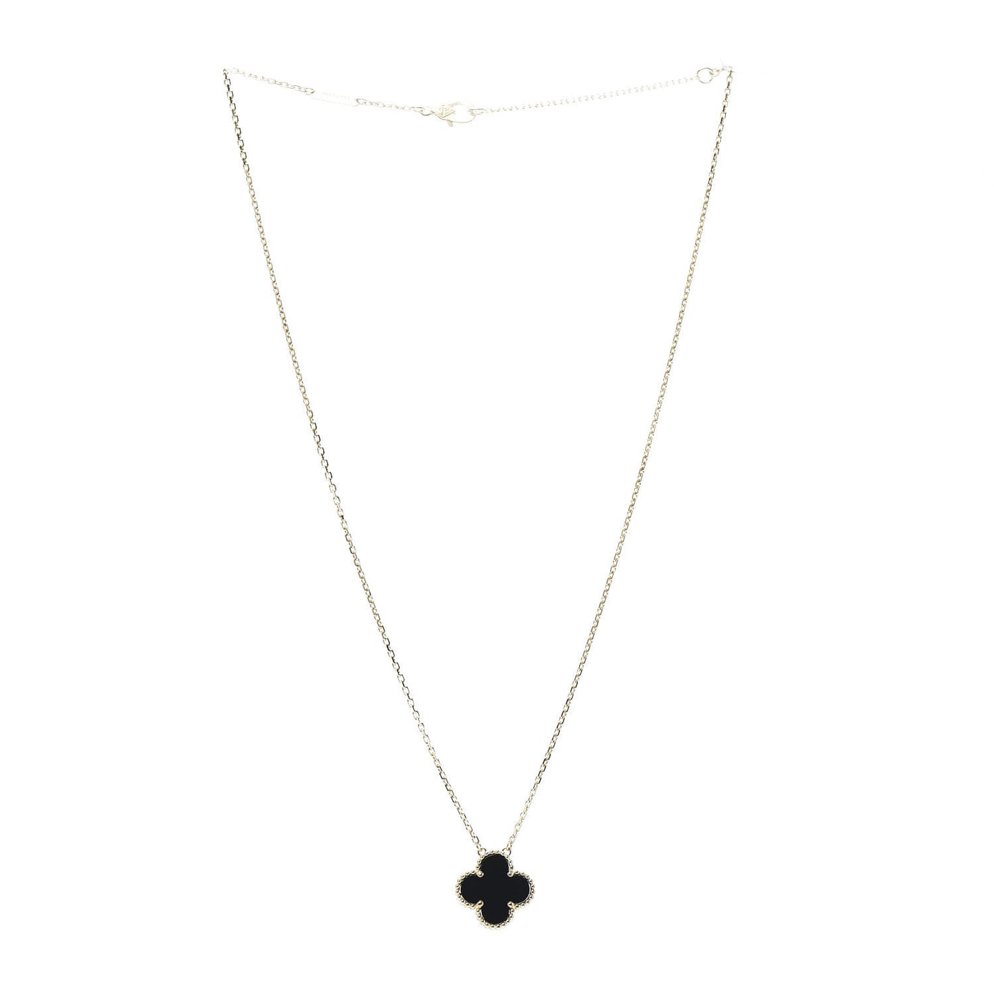 18K Yellow Gold Black Onyx Vintage Alhambra Pendant Necklace