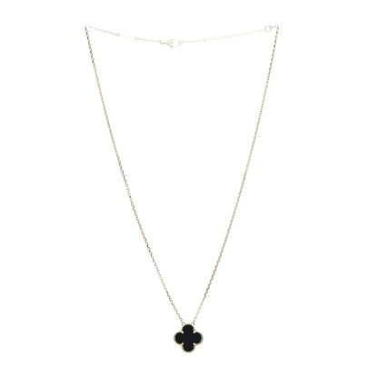 Van Cleef & Arpels 18K Yellow Gold Black Onyx Vintage Alhambra Pendant Necklace 3 of 7