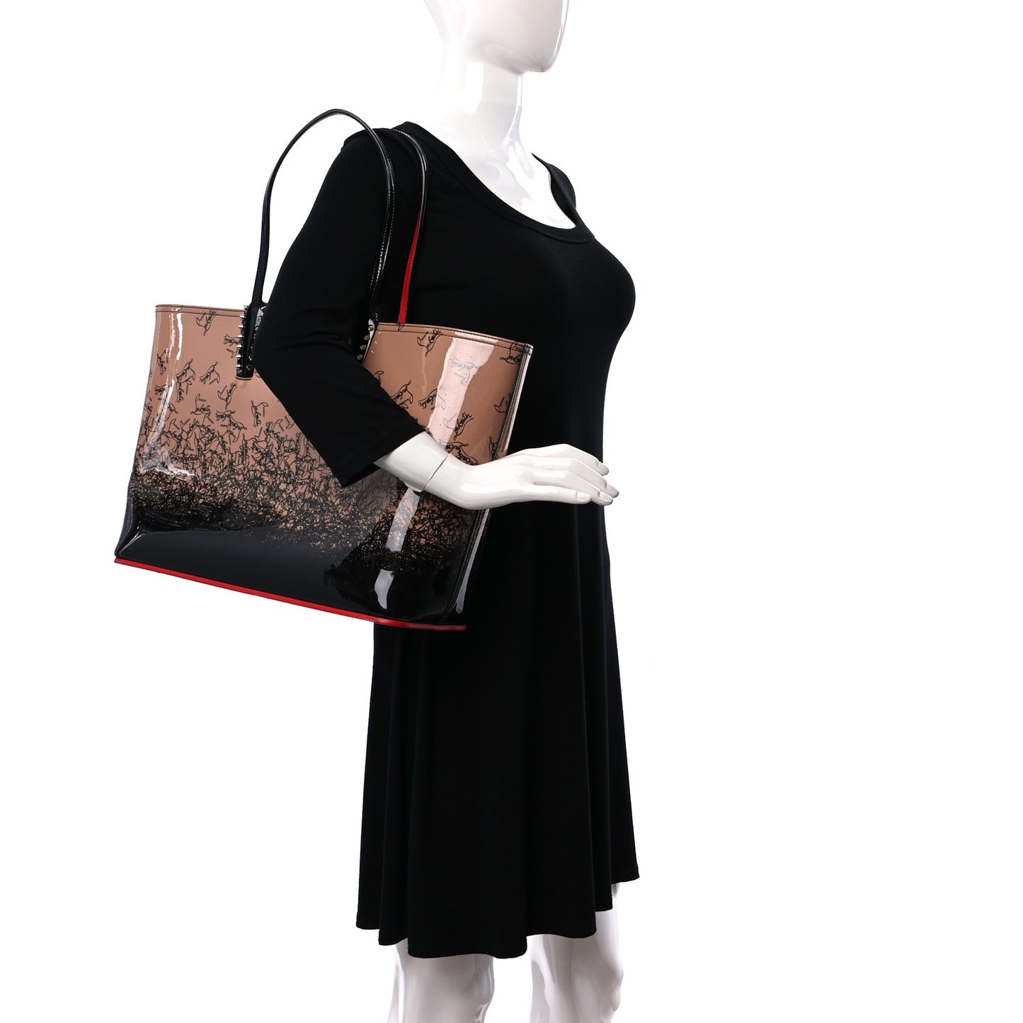 Patent Degraloubi Printed East West Cabata Tote Black Nude