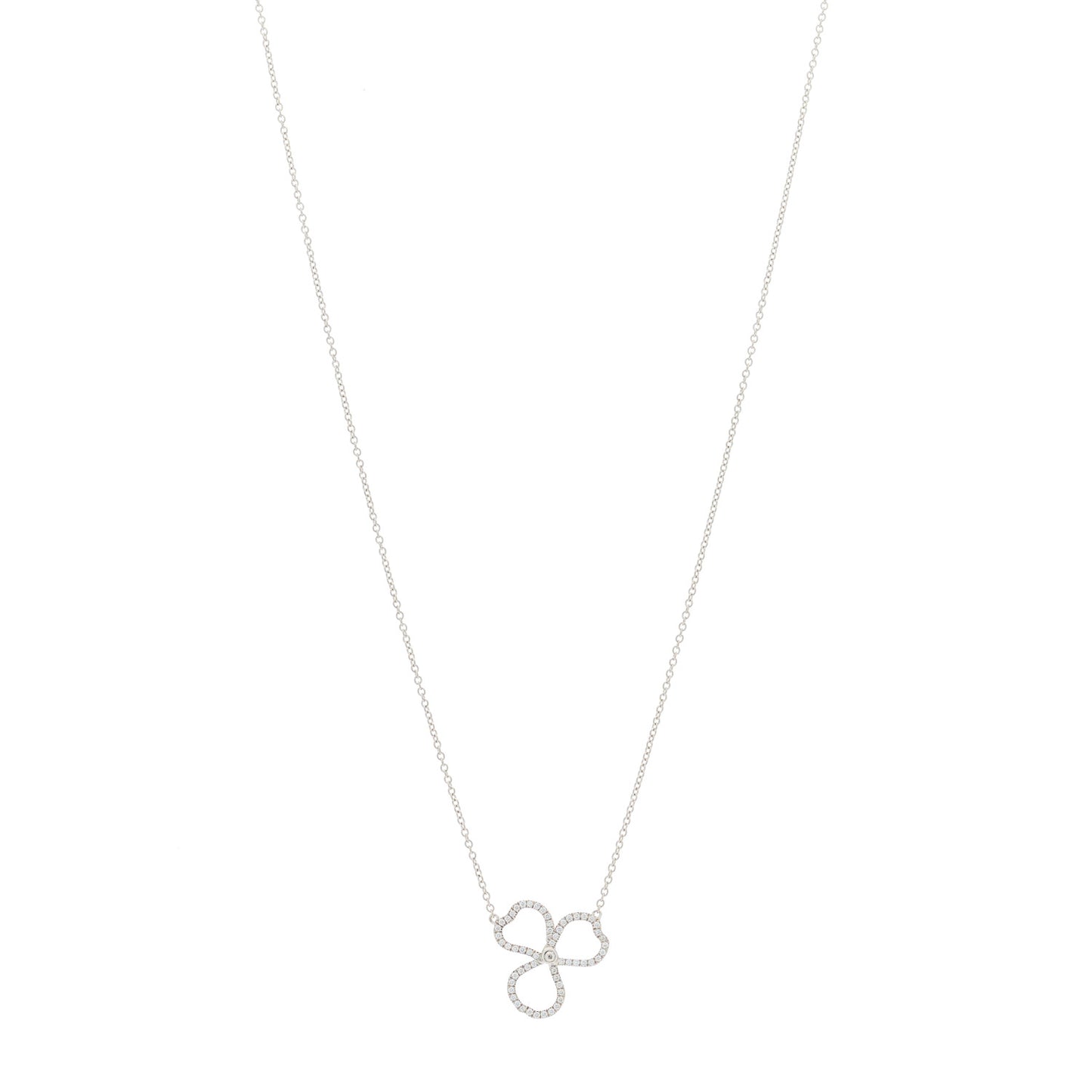 Platinum Diamond Small Paper Flowers Pendant Necklace