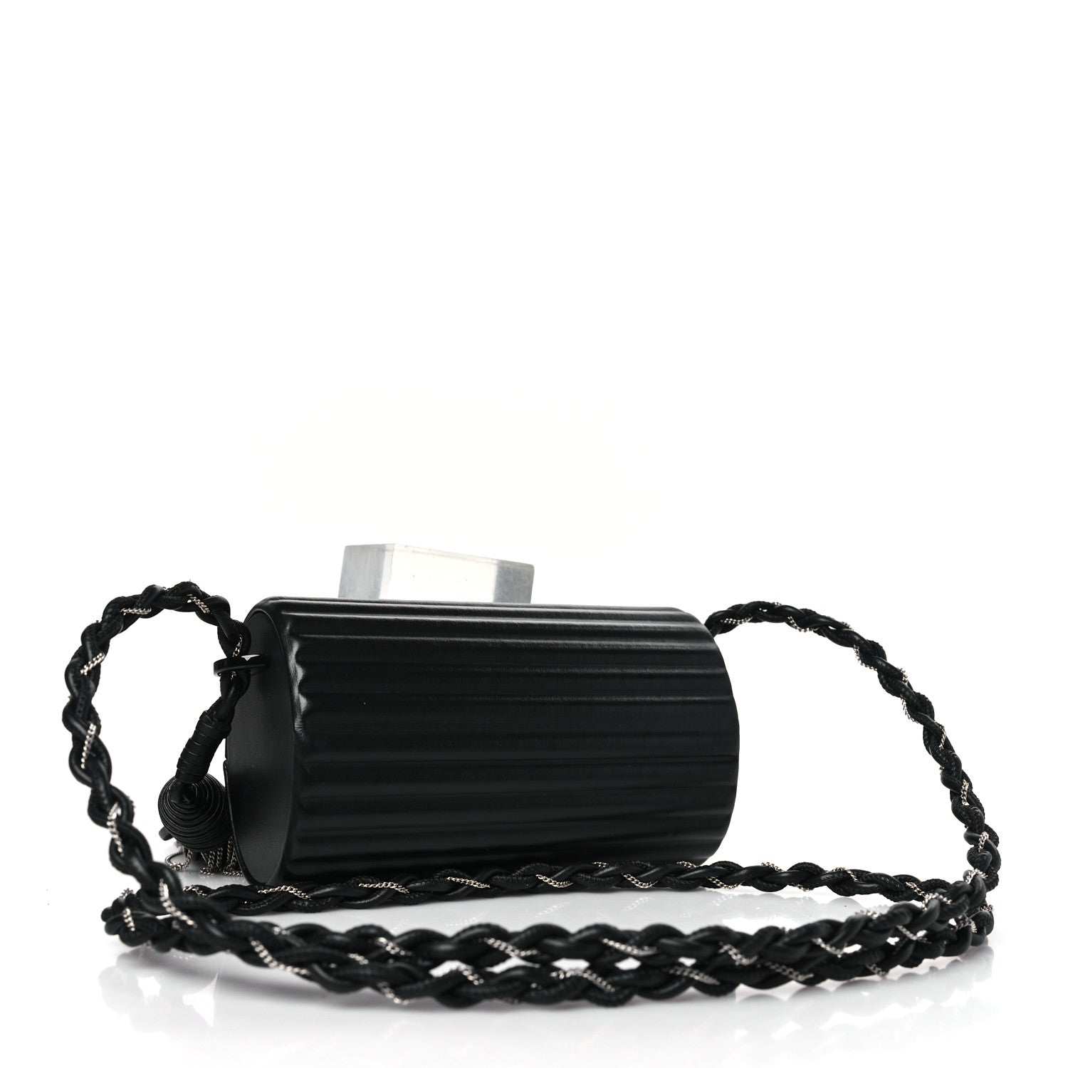 Saint Laurent Ribbed Plexiglass Lambskin Fringe Monogram Opium Box Bag Black 3 of 8