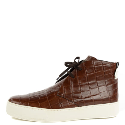 Louis Vuitton Calfskin Crocodile Embossed Trooper High Derby Sneakers 8.5 Brown 1 of 7
