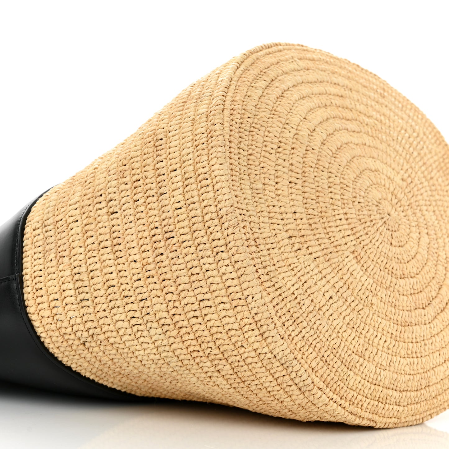 Raffia Calfskin Basket Bag Natural Black